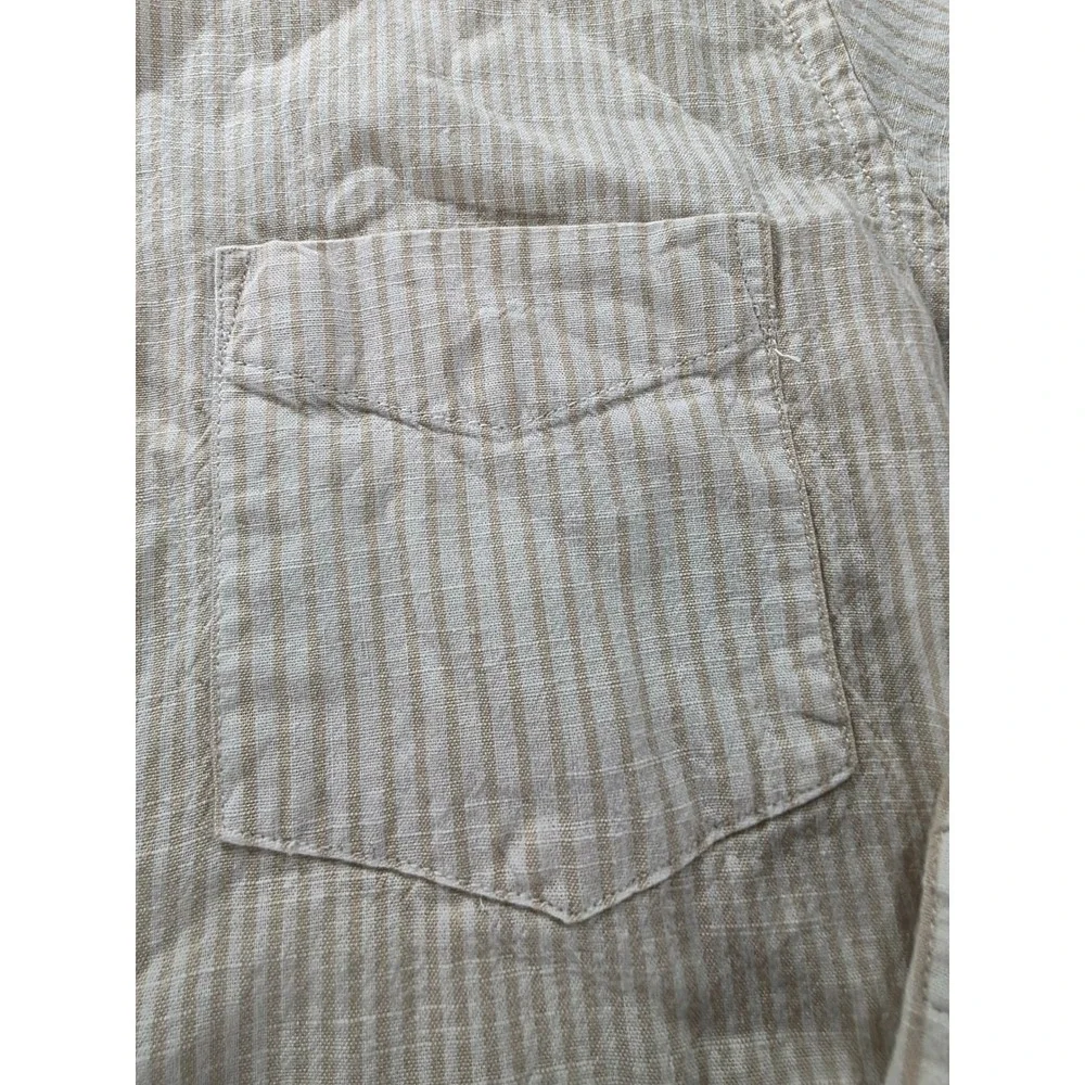 Japna M Tan‎ Beige Striped Boyfriend Button Up Linen Blend Casual Shirt Blouse